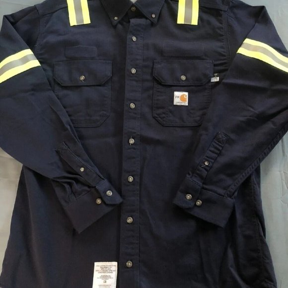 Carhartt FR Button Down Navy Blue Safety Cotton shirts 2XL-Reg ARC 2 NFPA - Picture 4 of 4